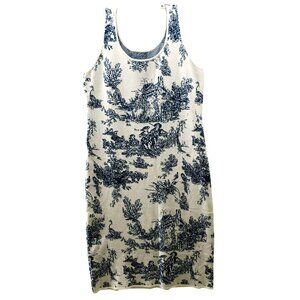 NWT Cider Toile de Jouy Knit Tank Sweater Dress 3XL White Blue Cami Midi